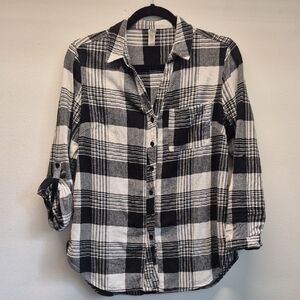 Classic Black and White Checkered Women's Button-Down Shirt